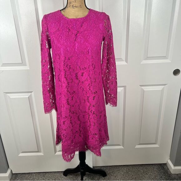 Sz 2 Adam Lippes Collective Long Sleeve Trapeze Pink Lace Dress $445 MSRP - Picture 4 of 11